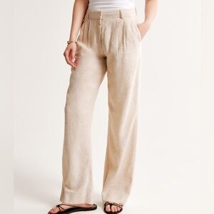 Abercrombie & Fitch Sloane Pants Tailored Linen Blend Light Beige Oat Size 28 6S